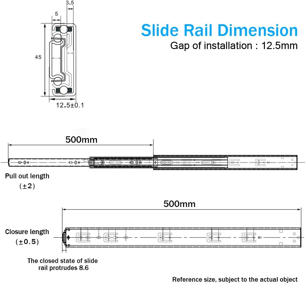 Push to Open Drawer Runners Full Extension 300 350 400 450 500 550 600 mm Ball Bearing Drawer Runners Slides Replacement Rails Track Guide Glides for Kitchen Bedroom Cabinets Heavy Duty 45kg 1 Pair - Image 4