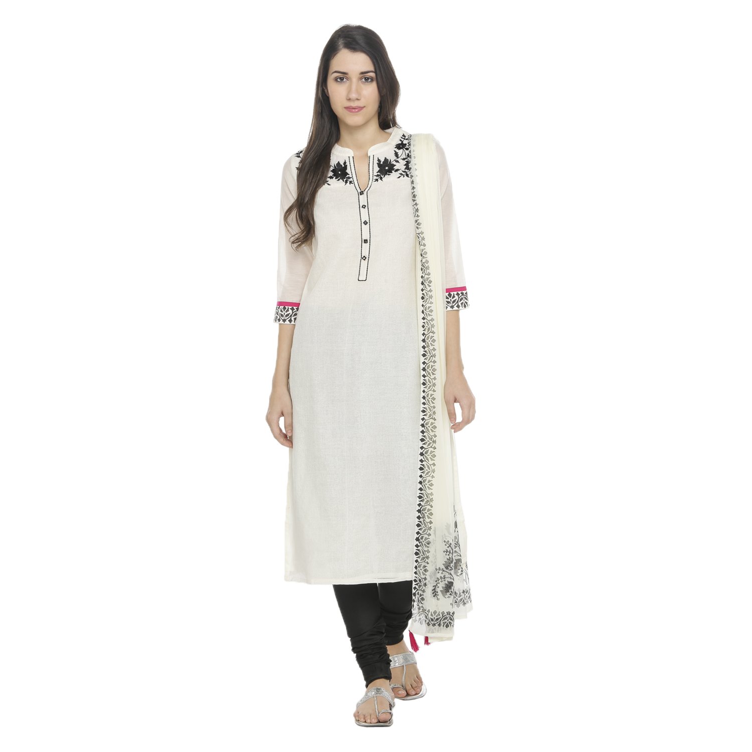 trishaa by pantaloons women's cambric straight churidar kurta dupatta