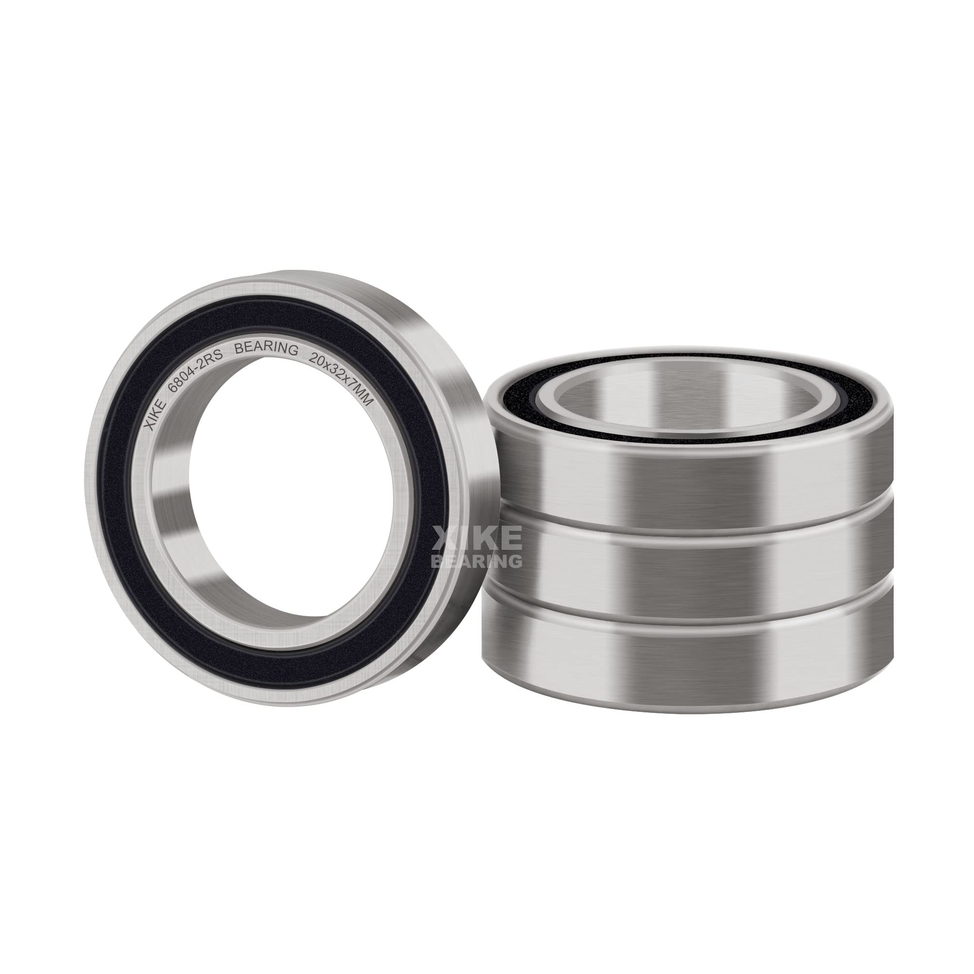 XIKE 6804-2RS Sealed Ball Bearings 20x32x7mm Double Seal Deep groove ball bearings, Chrome Steel and Lubricated, pack of 4.