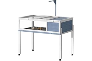 Wood Tortoise House with Detachable Legs and Wheels, HSSZXFR 2-in-1 Tortoise Habitat Enclosure On Wheels with Waterproof Tray, Turtle Habitat Reptile Cage (Blue)