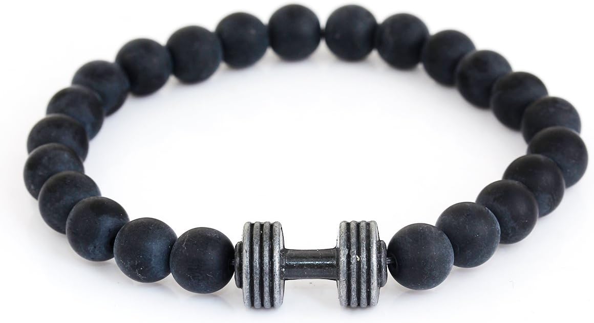 Fitness Barbell BraceletSS Fitness Barbell Elastic Men Women Sports Bracelet 8mm Black Beads