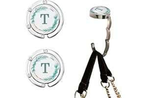 NZNDB 2pcs Foldable Purse Hook for Table, Folding Handbag Hanger, Personalized Letters Collection Desk Purse Holder for Women Bag (T)