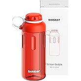 BOBBER 30 oz Tritan Water Bottle with Strainer for Fruit & Ice, Premium Quality — BPA Free, Dishwasher Safe & Leak Proof, Reusable Wide Mouth Plastic Water Bottle — Large, Refillable, Light (Red)
