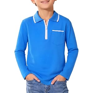 Haloumoning Boys Long Sleeve Polo Shirts 1/4 Zip String Uniform Shirts | Kids Youth Pique Polo Shirts with Chest Pocket, A Qu