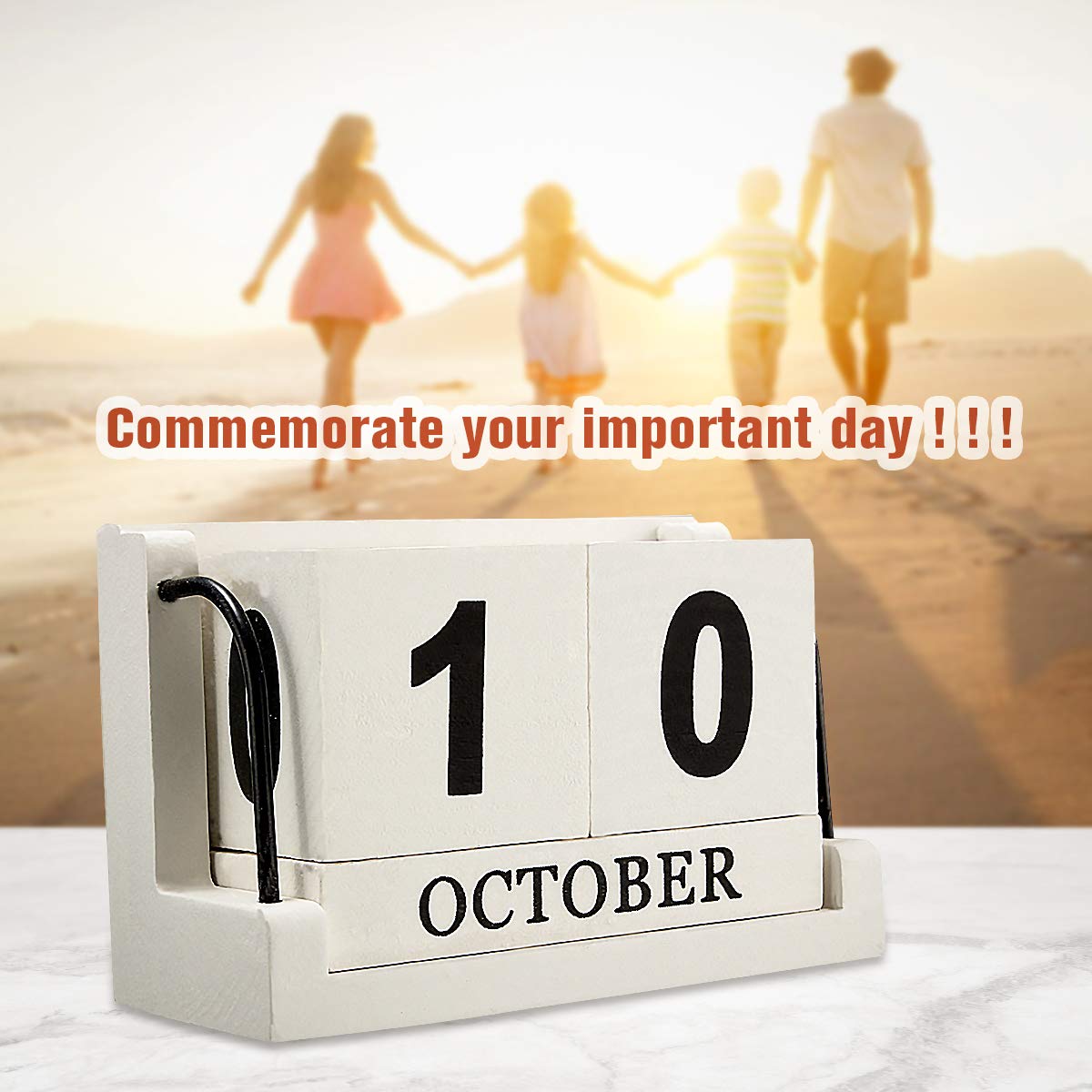 Jeteven Holz Kalender aus Würfel Dauerkalender Tischkalender Handwerk Desktop Dekoration Home Deko Haus (B)