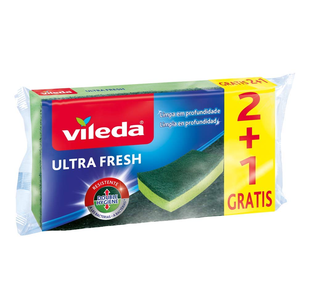 Vileda Set of 3 UltraFresh Fibre Sponges with Antibacterial Treatment, 3 pcs