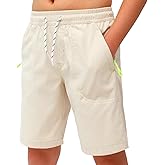 Boys Shorts Casual Classic Fit Drawstring Summer Beach Twill Shorts with Zipper Pockets