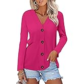 TICTICMISS Womens Button Down Shirts Long Sleeve V Neck Tops Casual Fall Tunics Tops Loose Fit