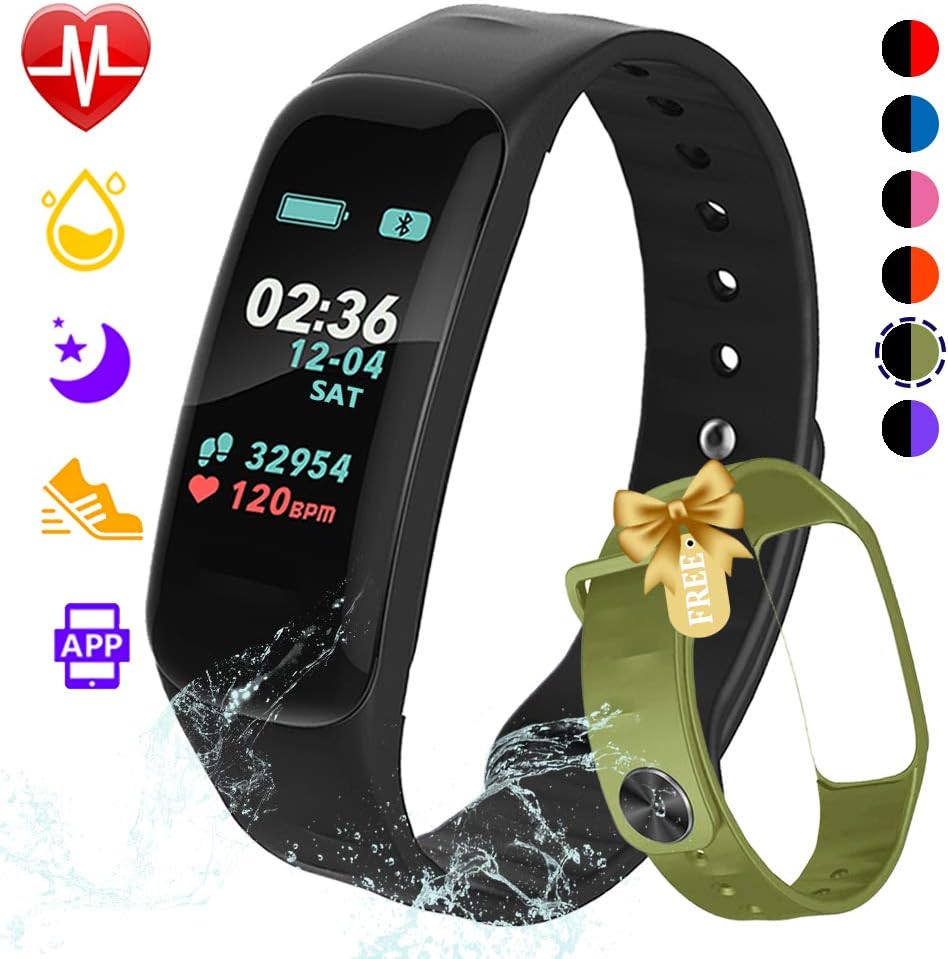 Fitness Tracker, Color Screen Activity Tracker Watch with Blood Pressure Blood Oxygen, IP67 Waterproof Weather Display Smart Band with Heart Rate Sleep Monitor Calorie Counter for Men, Women and Kids