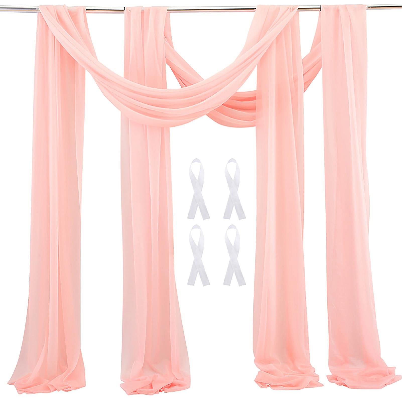 Wedding Arch Sheer Drapery Backdrop Voile Curtain Chiffon Draping Fabric 20Ft Sheer Curtains Arbor Drapery for Wedding Ceremony Reception Party Ceiling Decor, Light Peach, 2 Panels