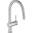 GROHE 31378DC3 Minta Pull-Out Kitchen Faucet with Sprayer Supersteel (Stainless Steel)