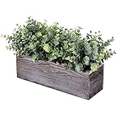 Winlyn Faux Eucalyptus Plants in Rustic Rectangular Wood Planter Box Artificial Eucalyptus Greenery Arrangement Potted Plant in Dusty Green for Wedding Centerpiece Office Room Table Windowsill Décor