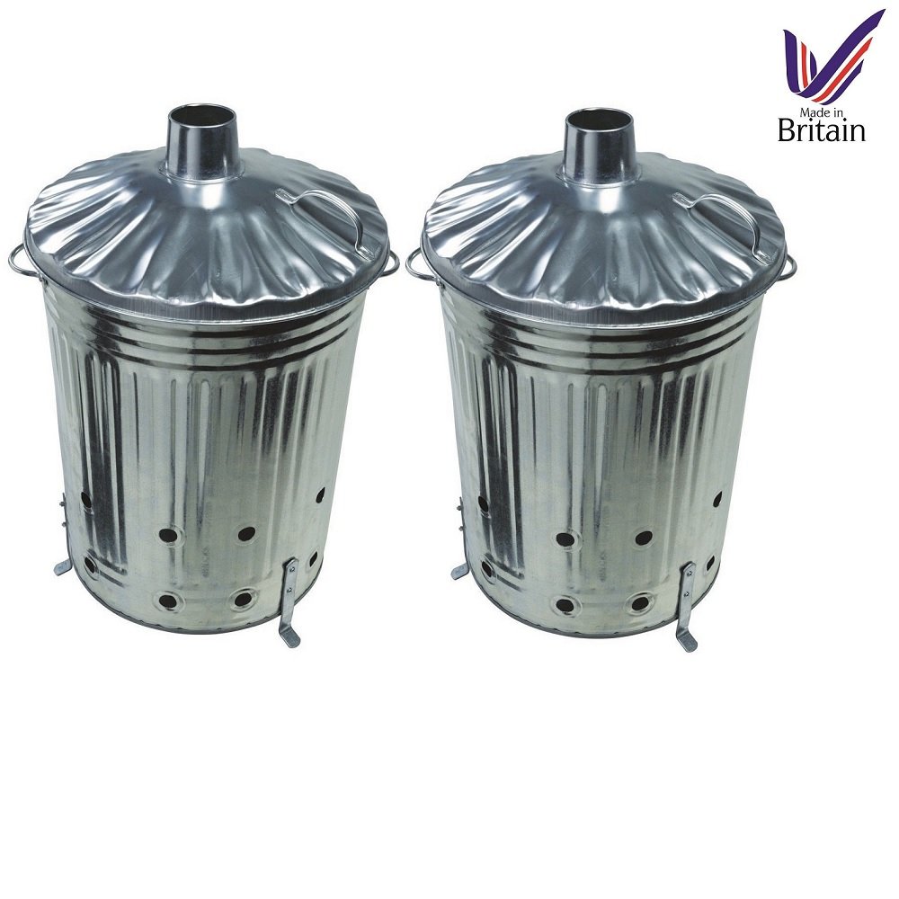 Srendi® 2 x 90 Litre 90L Extra Large Galvanised Metal Incinerator