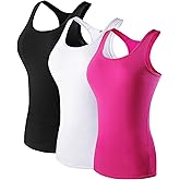 Yuerlian Women's Compression Base Layer Tank Top Workout Racerback Athletic Yoga Tanks Sleeveless Running 3 Pack