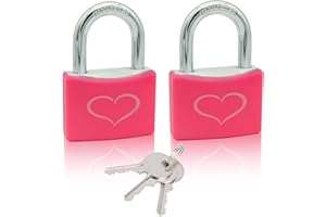 Fuaxat 2 Pack Pink Padlock with 3 Keys, Locker Lock with 1-9/16" (40 mm) Wide Aluminum Lock Body, Padlock Keyed Alike for Gym Locker, Gate, Sheds, Storage Unit, Fence, Toolbox