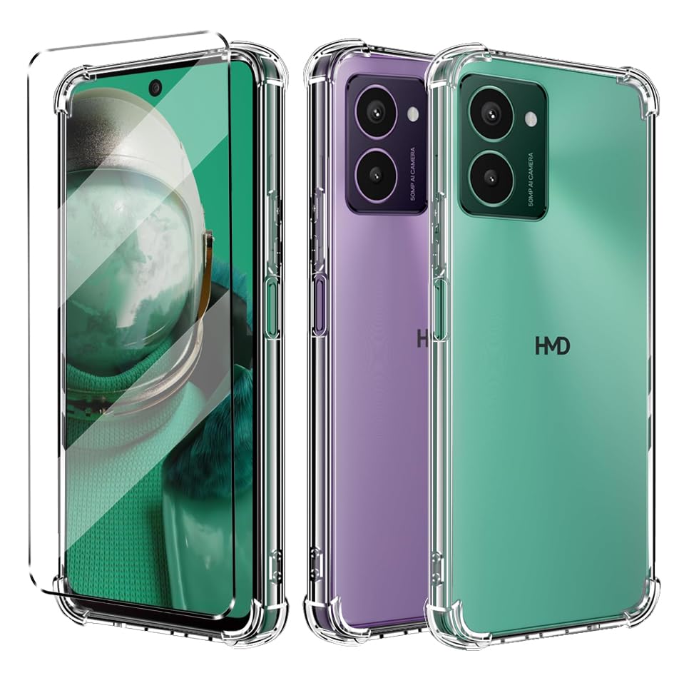 2-in-1 Case Compatible with HMD Pulse Pro / HMD Pulse Plus / HMD Pulse Cover with 1 Pack Tempered Glass Screen Protector for HMD Pulse Slim Fit Soft TPU Shockproof Anti-Scratch Phone Case Cover,Clear