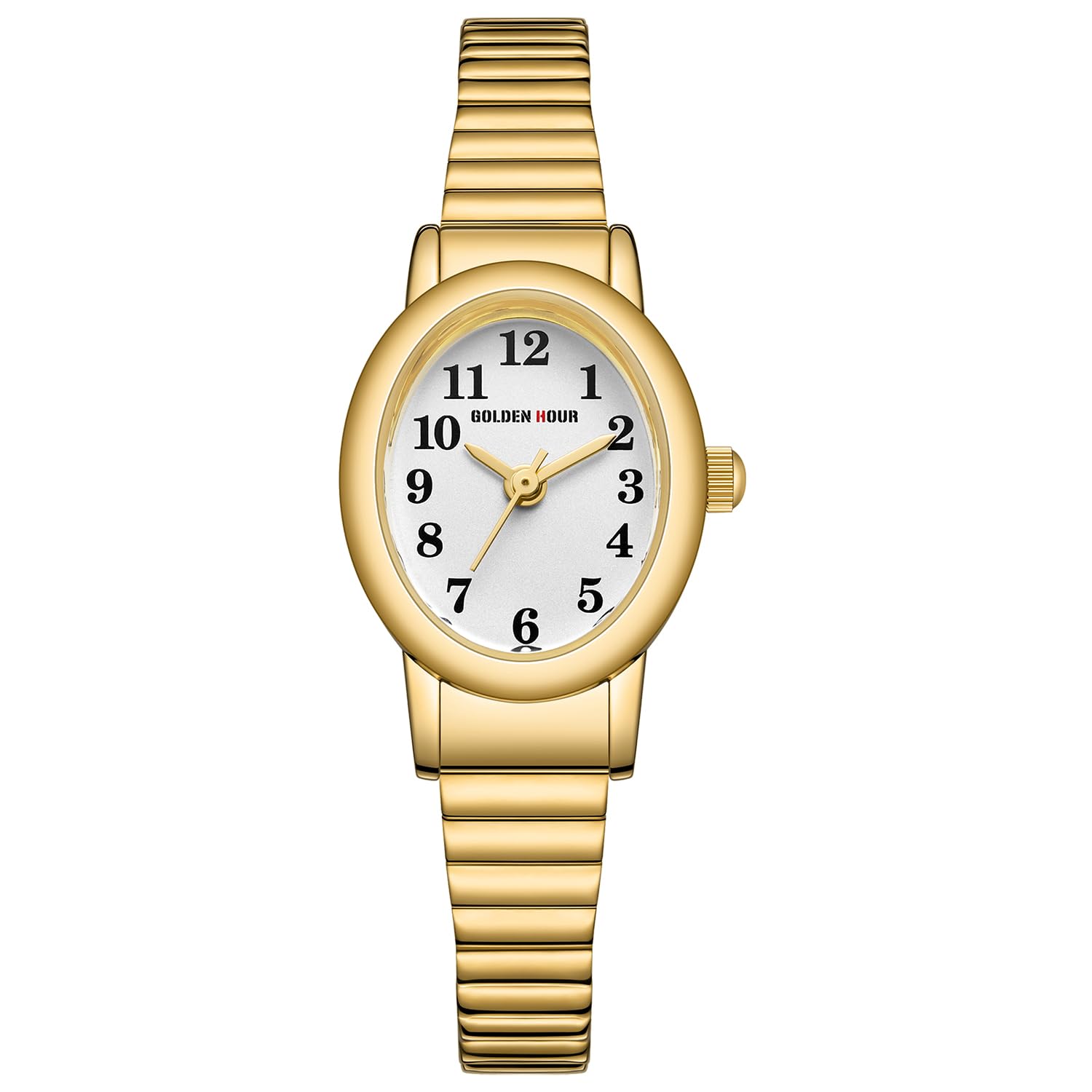 GOLDEN HOUR Women's Small Analogue Quartz Watch with Stainless Steel Stretch Strap, Round Case, 12 Hours Digital Waterproof Watch for Women and Girls