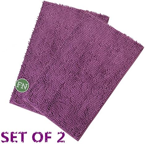 FindNew Soft Shaggy Chenille Absorbent Microfiber Bath Mats Floor Toilet Shower Rugs For Bathroom,Kitchen,Door,20" X 32", (set of 2) (20" X 32", Purple)