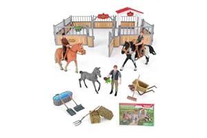 DuDuMo Horse Stable Playset, Horse Gifts for Girls and Boys with 3 Horses and 2 Riders, Horse Toys Set Farm Animals Toys for Kids 3 4 5 6 7 8+ (New Model)