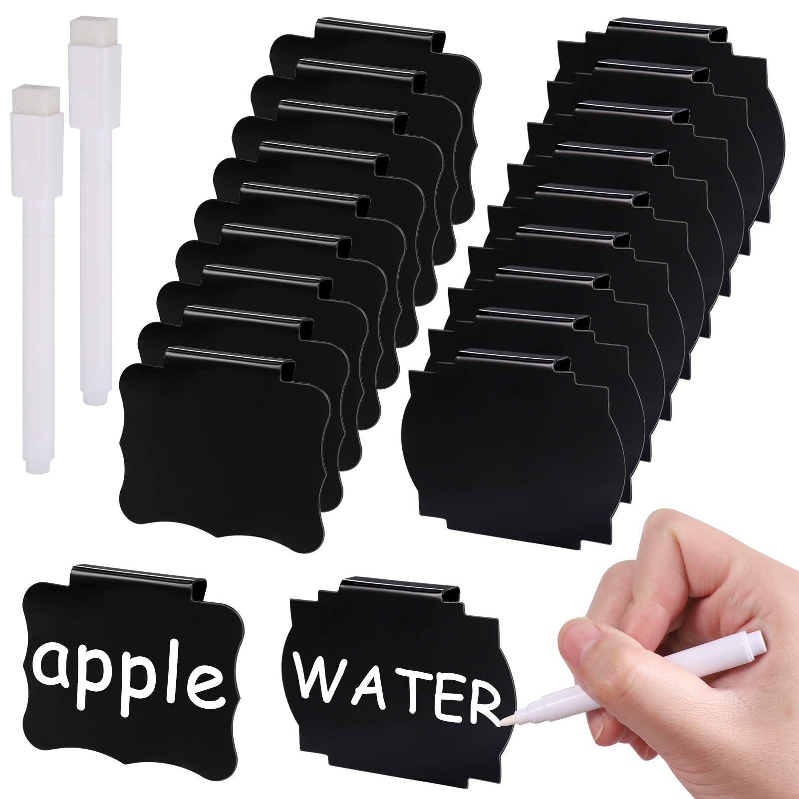 20 Pcs Basket Labels, Mini Chalkboard Signs Clip on, PVC Label Holder Storage Labels with 2 Marker Pen Easy to Write, Small Chalkboard Labels Clip for Store Shelf Storage Box Pantry Labels (9x7cm)