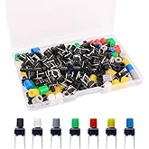 Gebildet 84Pcs 6×6×8mm Momentary Tactile Tact Push Button Switch with Button Caps of 7 Color,Each Color 12pcs(Black,Red,Blue,