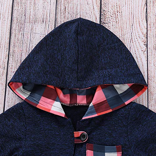 Infant Toddler Boys Girls Sweatshirt Set Winter Fall Clothes Outfit 0-3 Years Old,Baby Plaid Hooded Tops Pants (Blue, 2-3 Years) - Thumbnail 4