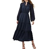Olaesa 2025 Spring Swiss Dot Tiered Midi Dress Long Sleeve V Neck Casual A Line Wedding Guest Dresses with Pockets