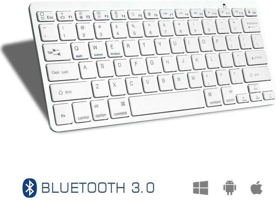 NSinc - Ultrathin Bluetooth Keyboard for Tablets Laptop PC, Supports Windows, Android, iOS, USB 3.0 Version, 10 Meter Range (White)