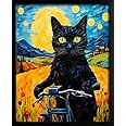 oulawote Van Gogh Wall Art Cat Poster Starry Night Funny Bathroom Vintage Wall Art Posters for Room Kids Bedroom Living Room Home Aesthetic (Size: 8''x10''x1pcs)