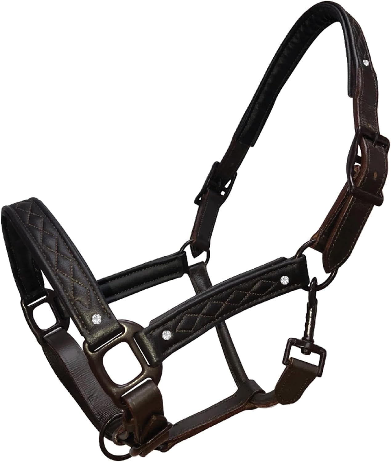 Horse Leather Headcollar Fancy Stitched with Diamante Size Full-Shetland Black (Pony)
