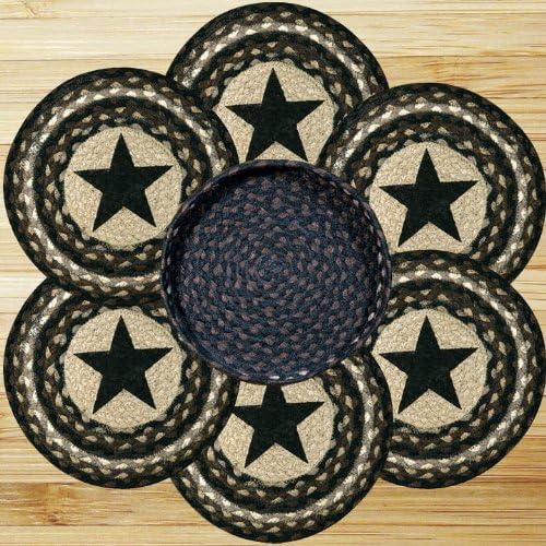 Black Star Round Trivets in a Basket (Set of 7)