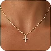 Amicon Gold Cross Necklace for Women Dainty 14K Gold Plated Diamond Cross Pendant Necklace Simple Charm Cross Necklaces Faith Trendy Jewelry Gifts