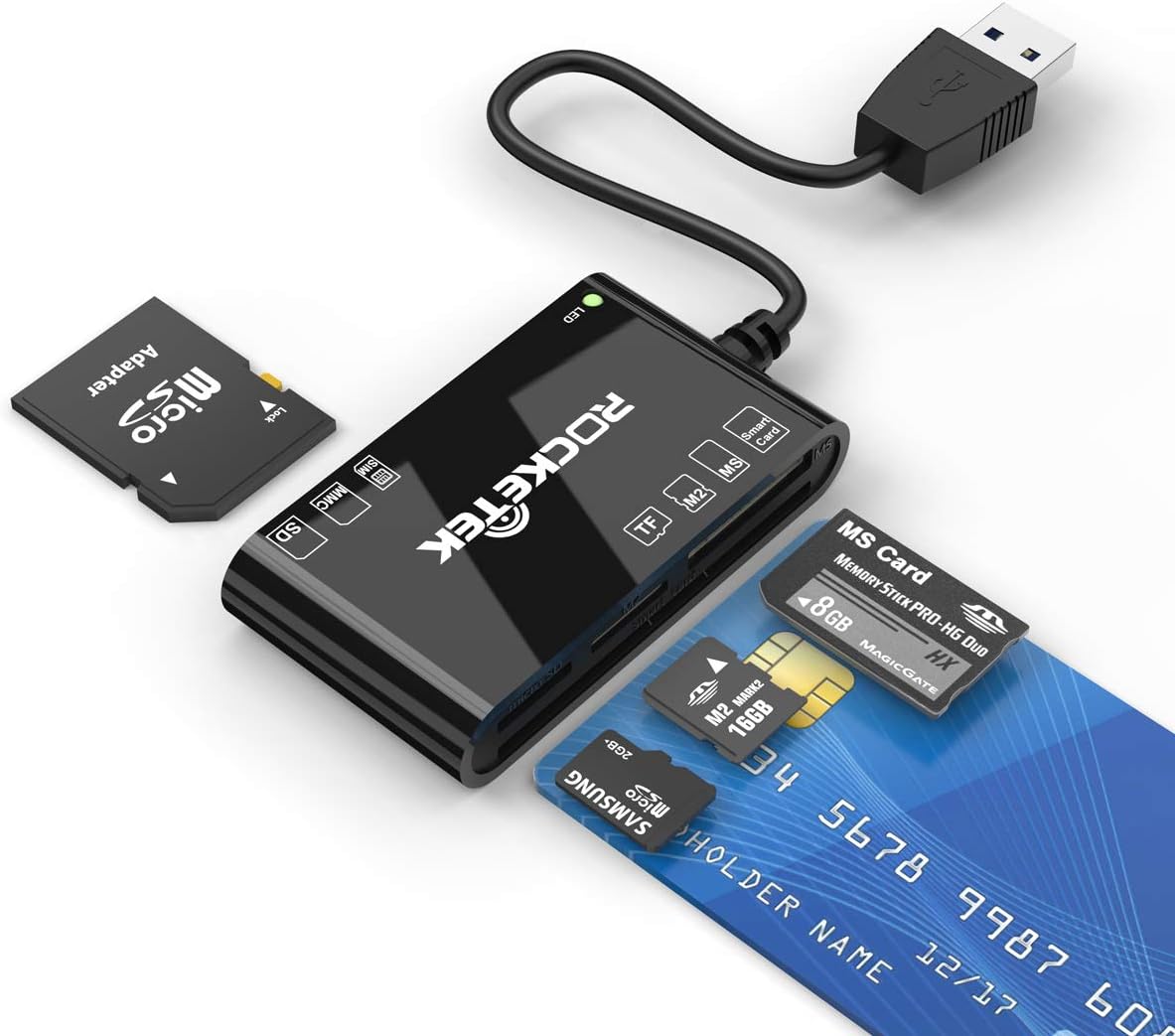 Rocketek Lecteur de Carte à Puce USB Lecture et écriture de Carte à Puce/Micro SD/SDXC/SD/SDHC Rocketek Lecteur de Carte à Puce USB Lecture et écriture de Carte à Puce/Micro SD/SDXC/SD/SDHC