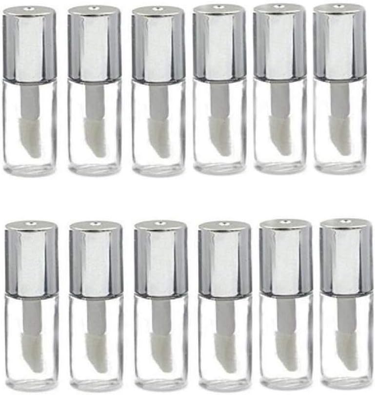 12PCS 1.2ML 0.04OZ Empty Refillable Clear Plastic Lip Gloss Tube with Silver Cap and Lip Brush Lipstick Lip Glaze Mini Bottle Container Portable DIY Makeup Beauty Tools for Travel and Daily Life