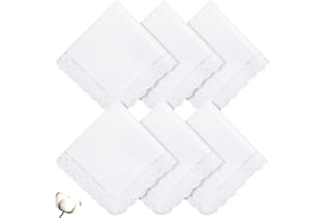 EEEKit Cotton Handkerchiefs, 6PCS White Lady Handkerchief, Lace Hankies for Embroidery Tea Party Wedding Gifts, 9.8 × 9.8 IN