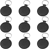 CALFOVERA 10PCS PU Leather Keychain Blanks Black Double Side Leather Keychain Kits with Key Rings Round Sublimation Key Fob Holder Heat Transfer Keyring Bulk for DIY Craft Making Birthday Gift