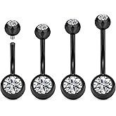 Hoeudjo Belly Button Ring Surgical Steel Belly Button Piercing 14G Navel Rings For Women Internally Threaded Round Cubic Zirconia Long Navel Barbell Jewelry Bar Length 10/12/14/16mm