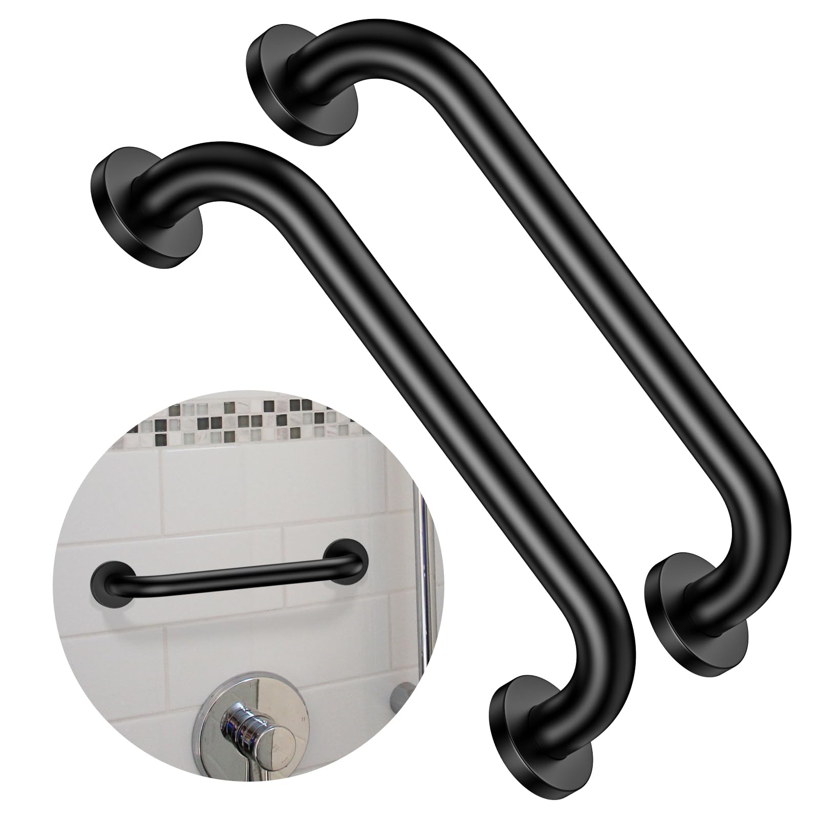 Photo 1 of 2 Pack 12 Inch Matte Black Shower Grab Bar,ZUEXT Stainless Steel Wall Mount Safety Grab Bar Handle,Bathroom Balance Bar, Safety Hand Rail Support - Handicap, Elderly, Injury, Senior Assist Bath Handle