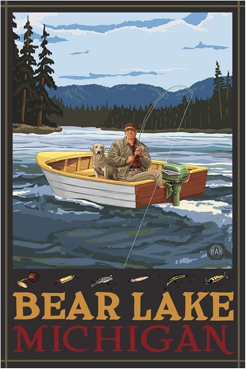 Amazon Com Bear Lake Michigan Fisherman In Boat Travel Art Print
