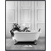 Funny Monkey Bathroom Art 11x14 - Black and White Chimp Bathtub Print - Modern Bathroom Wall Decor for Men - Humorous Sophisticated Home Decoration - Quirky Masculine Wall Art - LARGE Unframed