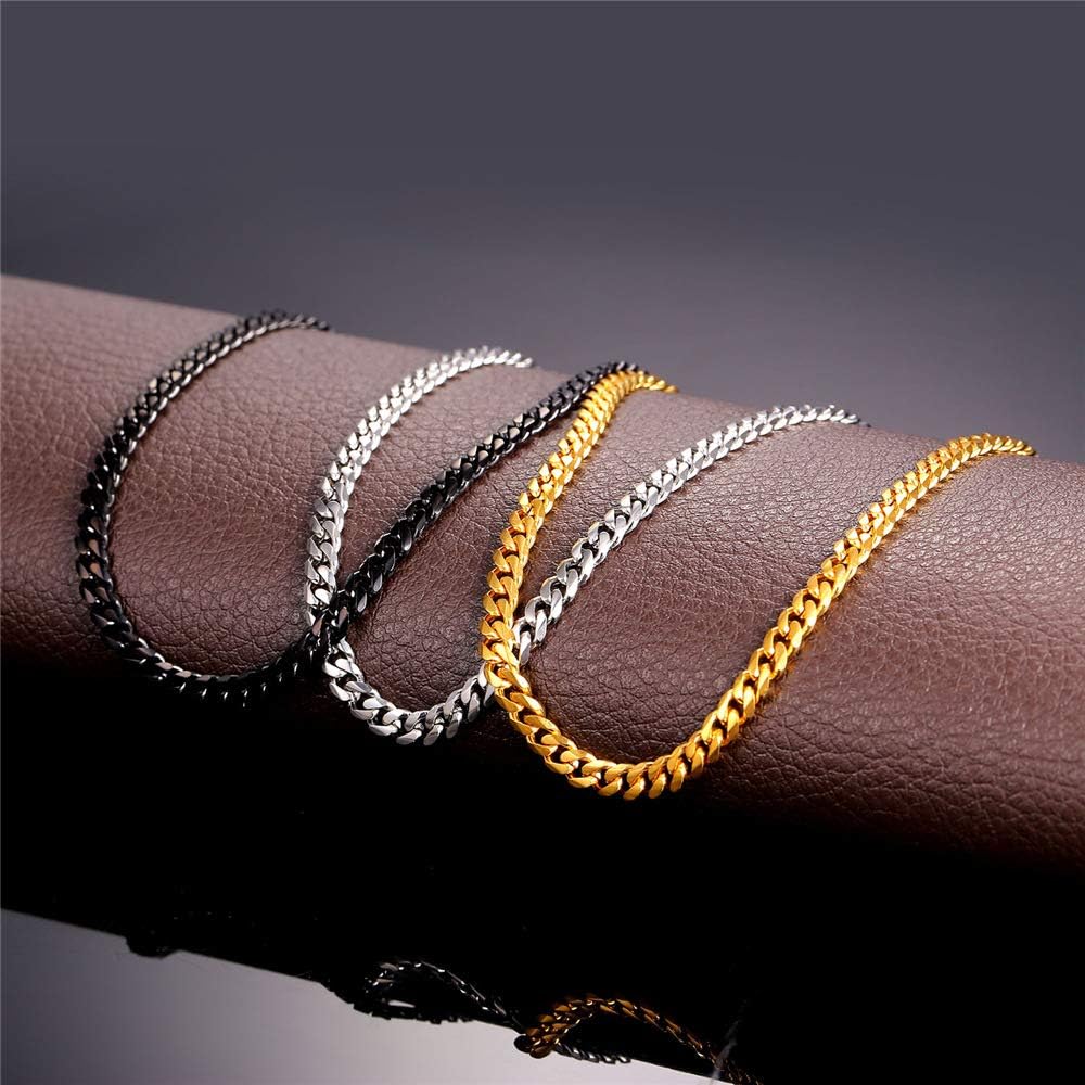 U7 Solid Gold Curb Link Necklace 18K Gold Plated Stainless Steel Minimalist Rapper Jewelry 3mm Cuban Chain 22 Inch | 