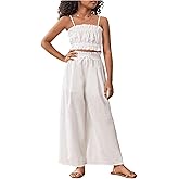 Floerns Girl's 2 Piece Set Ruffle Trim Cami Tops with Paperbag Waist Wide Leg Pants