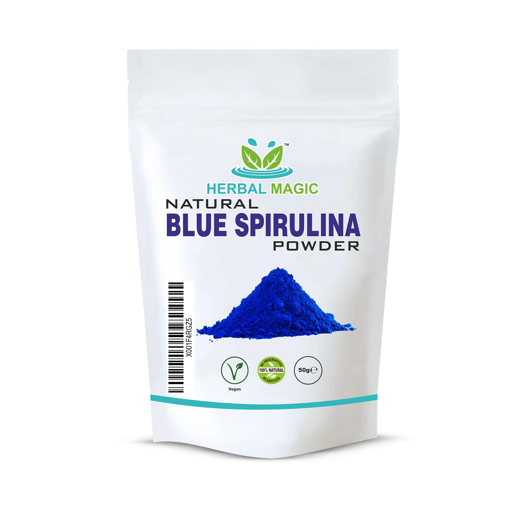 Herbal Magic's Pure & Natural Blue Spirulina Powder - Phycocyanin Extract - Antioxidant- Deep Blue Food Colouring, No Fishy Smell - Free from Fillers & Preservatives - 50gms-Pack of 1