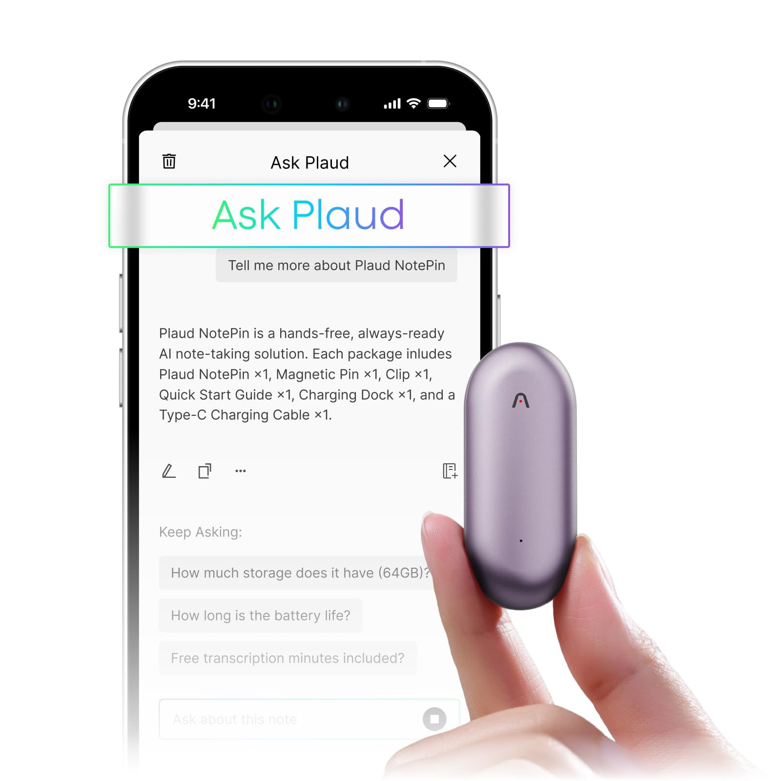 Plaud NotePin Wearable AI Voice Recorder, Sunset Purple, Non-S Version