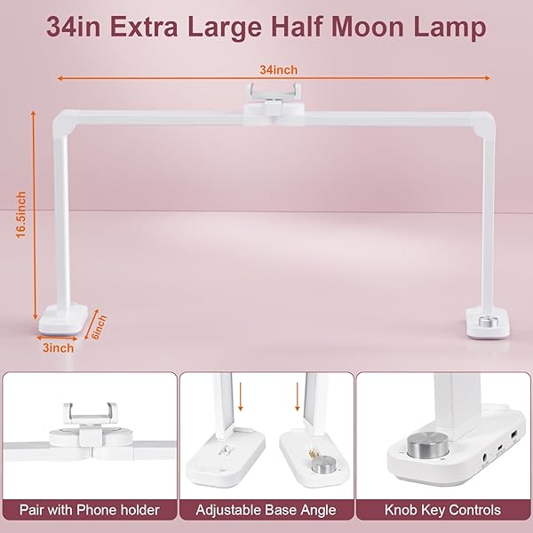IVICT NAIL DESK LAMP, 34″ NAILS TECH LIGHT WITH PHONE STAND, 0-100% ADJUSTABLE BRIGHTNESS, 3000K-6000K COLOR TEMPERATURE LED DESK LAMP FOR NAIL, TATTOOS, EYEBROWS, BEAUTY