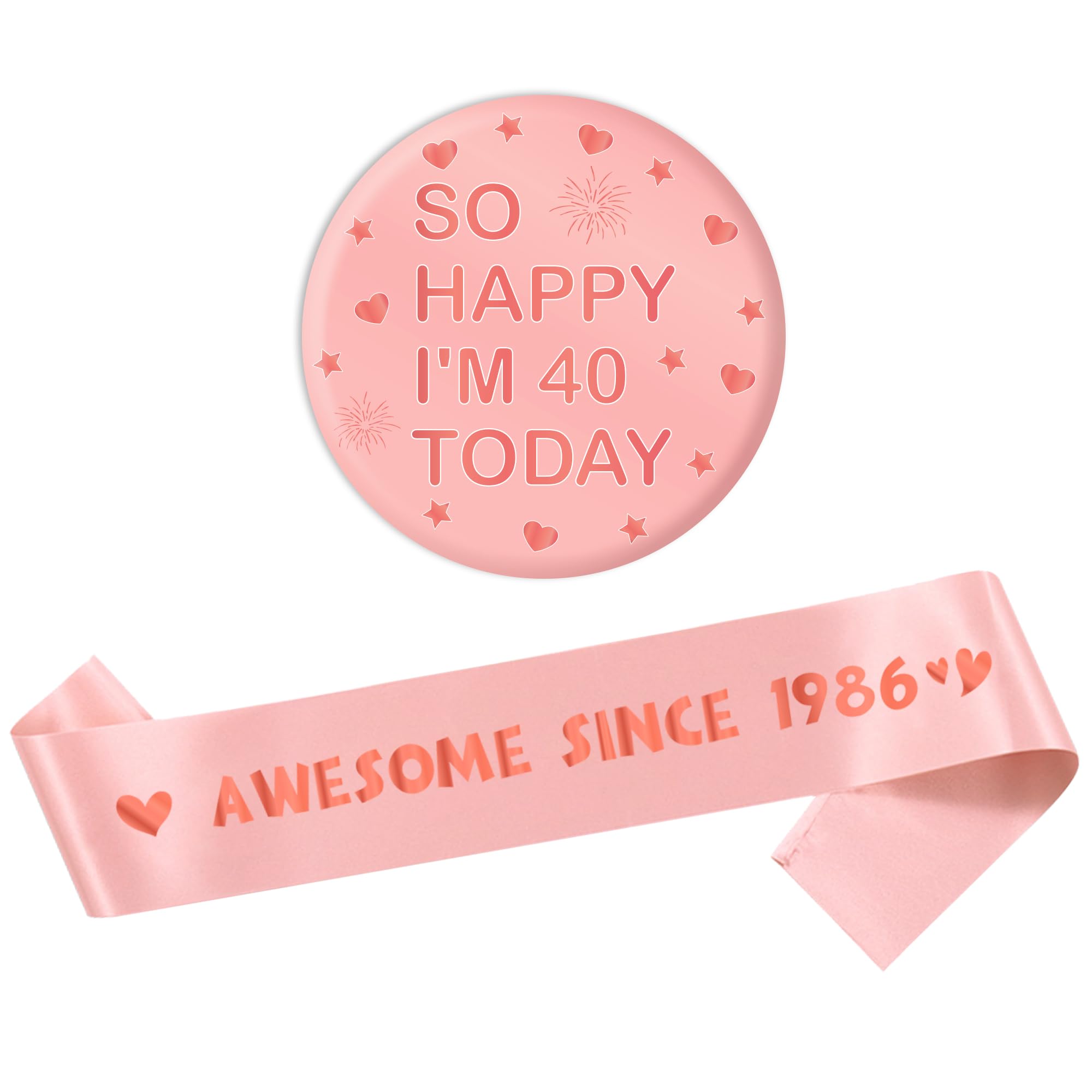 40th Birthday Decorations Sash Set - Rose Gold Awesome Since 1986 Sash with Button Badge, Happy 40 Years Old Birthday Party Decoration for Fabulous Women — image 1