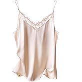 Ekouaer Women's Satin Camisole Lace Silk Satin Pajama Tank Tops V Neck Soft Spaghetti Strap Loose Sleepwear