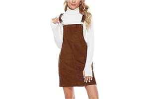 Corduroy Overall Dress for Women Adjustable Straps Casual Fashion Overalls Pinafore Short Mini Dresses with Pockets