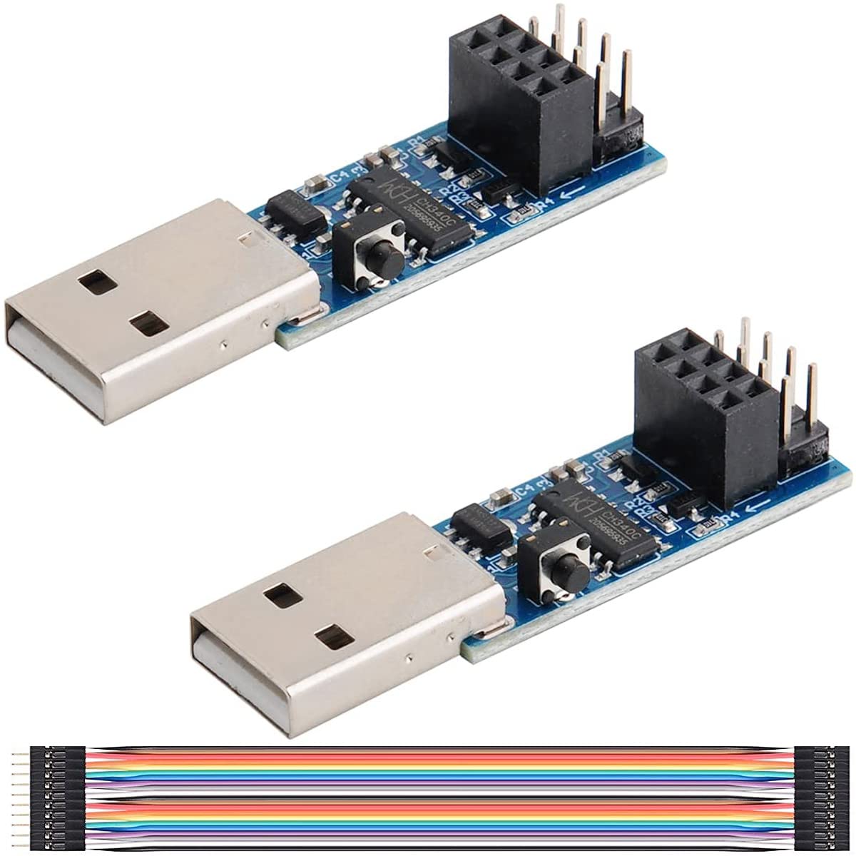 Youmile 2 pcs USB to ESP8266 Adapter Module CH340C ESP-01 ESP-01S Prog WiFi Programmer Downloader Adapter with Reset Button,with DuPont Cable