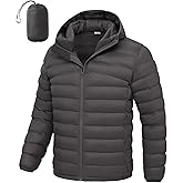 BGOWATU Men's Puffer Jacket with Hood Packable Lightweight Water-Resistant Outdoor Winter Coat for Snow Ski Travel